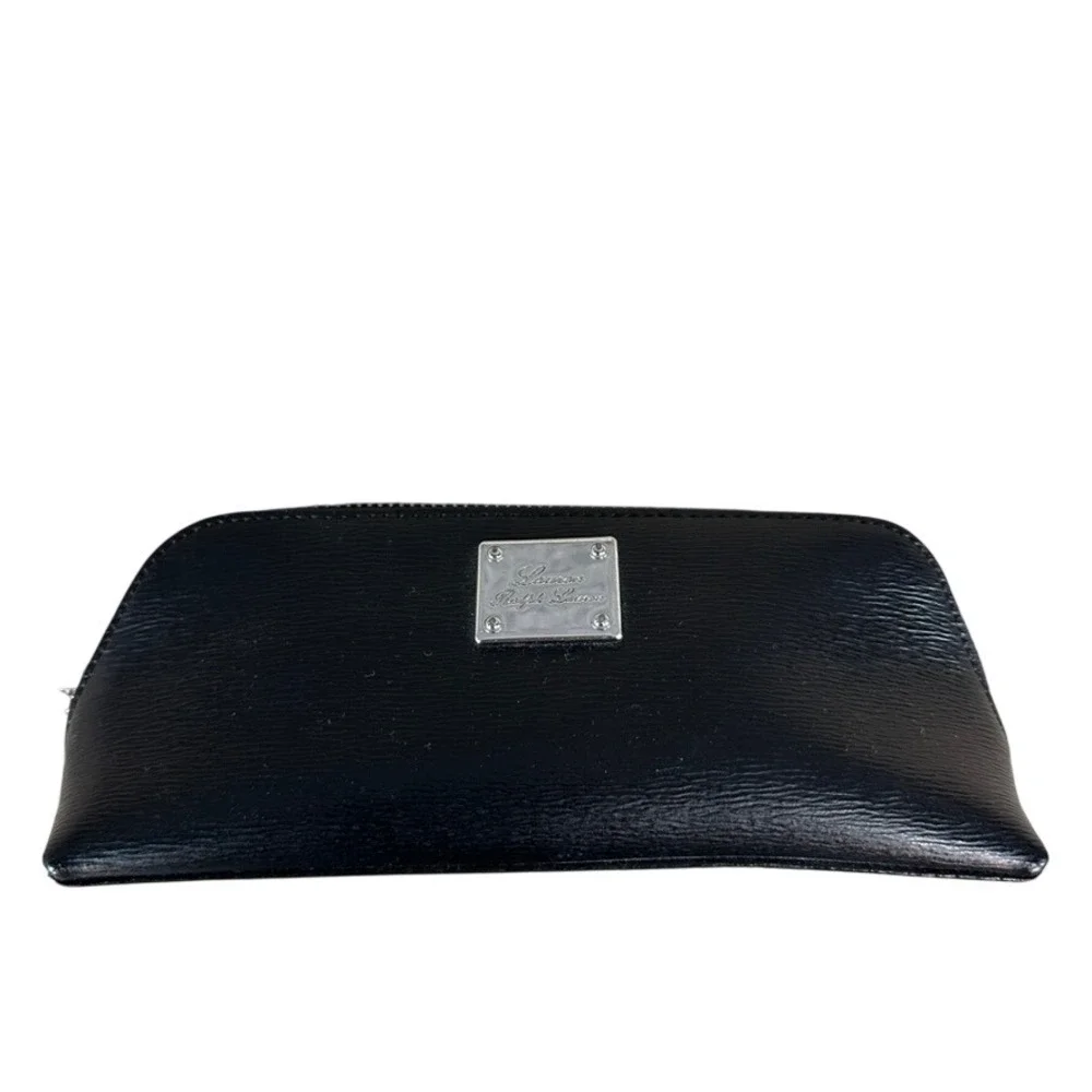 Lauren Ralph Lauren Black Textured Faux Leather Cosmetic Makeup Pouch Bag